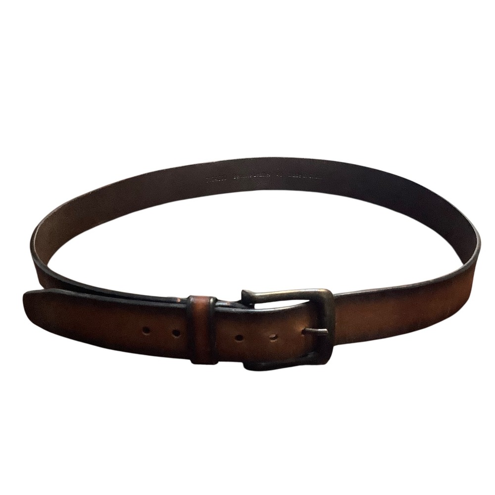 Mens Brown Black Ombre Genuine Leather Belt Size 40 Burnished Buckle 7174500